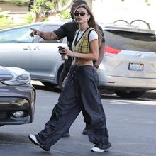 Blue loose sports casual woven wide-leg pants womens street