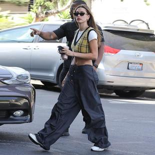 Blue loose sports casual woven wide-leg pants womens street