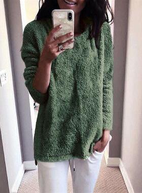 Fashion womens round neck sweater fleece top sweater