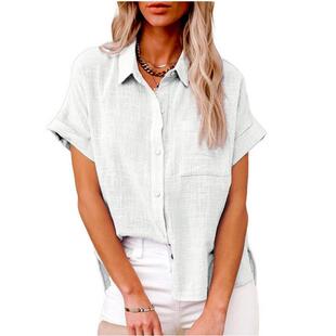 linen sleeve short solid color loose shirt casual