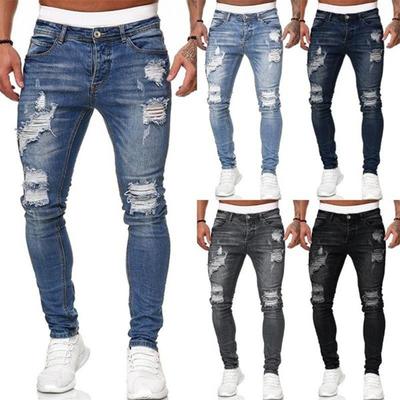 Four Seasons Mens Ripped White Stretch Skinny Jeans Pants