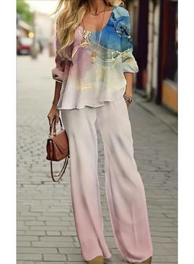 piece long sets leg pants sets outifits wide fashion waist