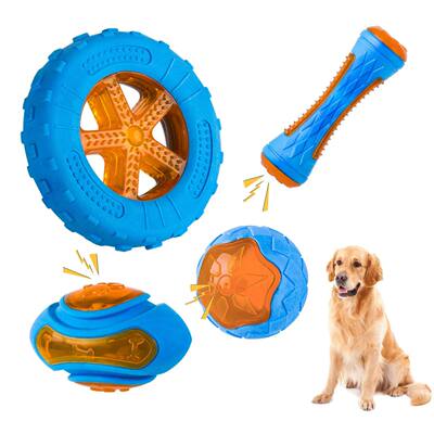 Rubber Dog Toys for Dog Chewing Bite Resistant Squeaky Train