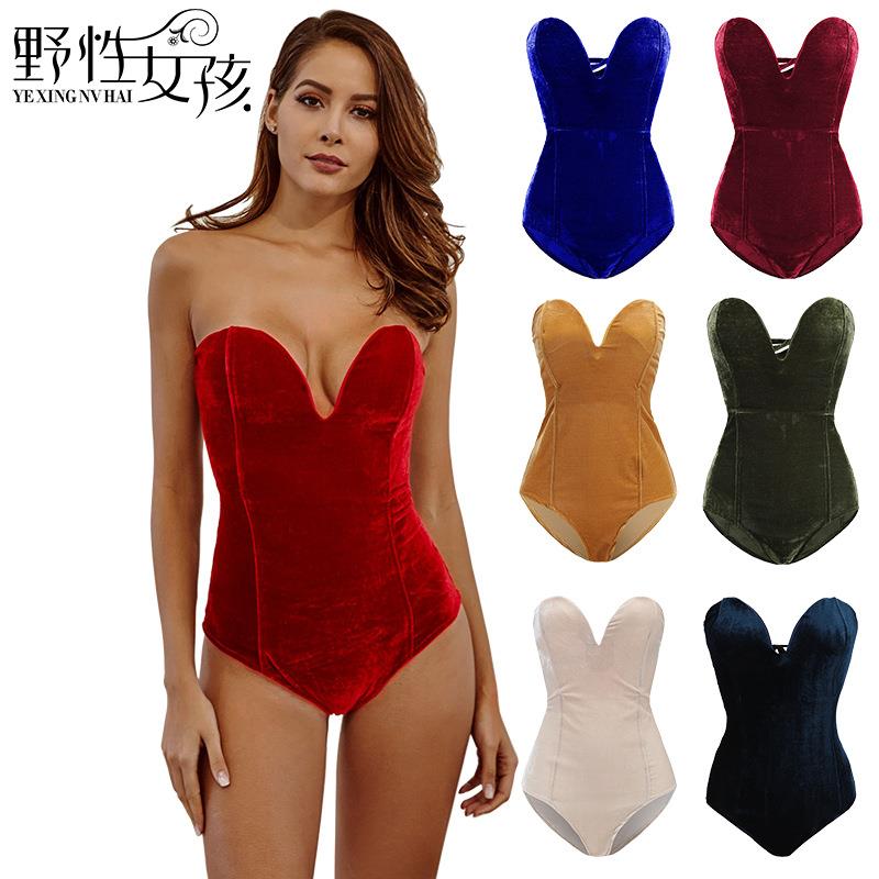 autumn womens sexy -chest one-piece tops tight bottoming