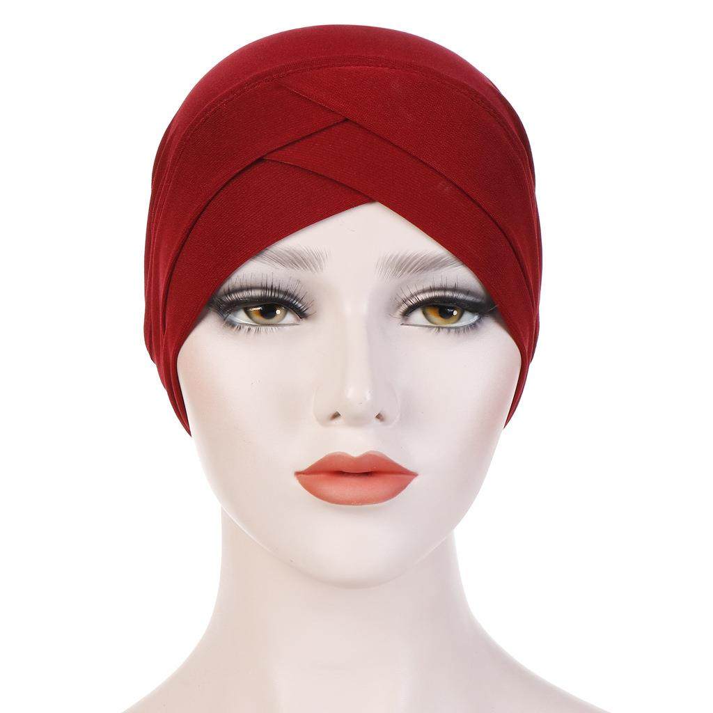 turban bottoming crystal fabric front hat hat cross Elastic