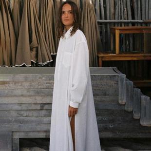 women for shirt long sleeve long all-match simple slit side