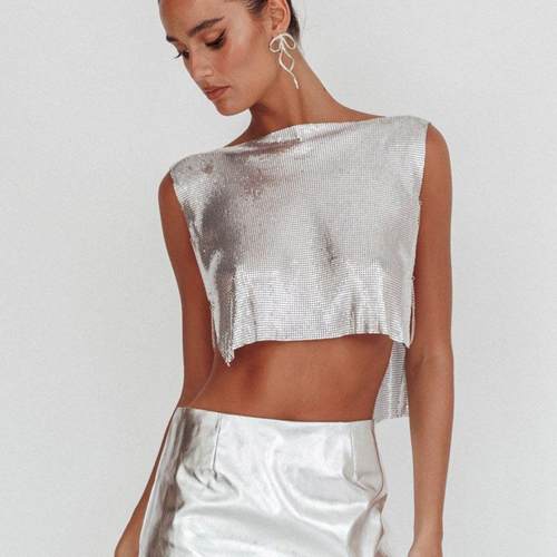 Womens suspenders metal sequined vest music festival outfit