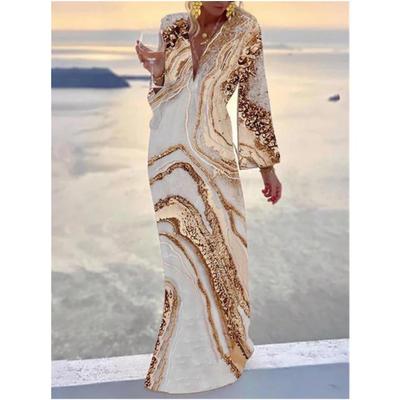 dress womens V-neck pullover long golden commuting