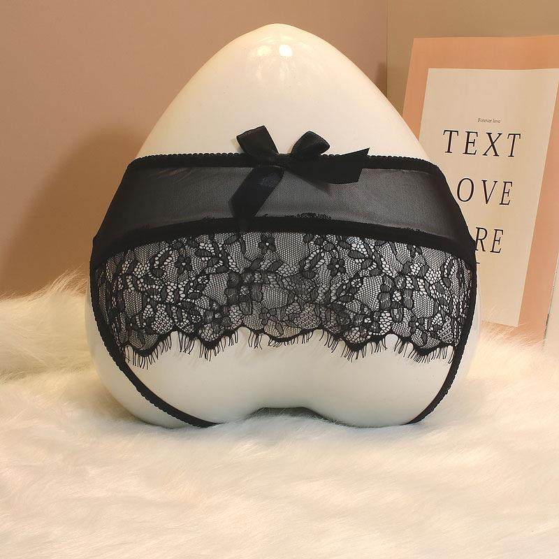 Eyelash sexy crotchless panties for women black hollow lace