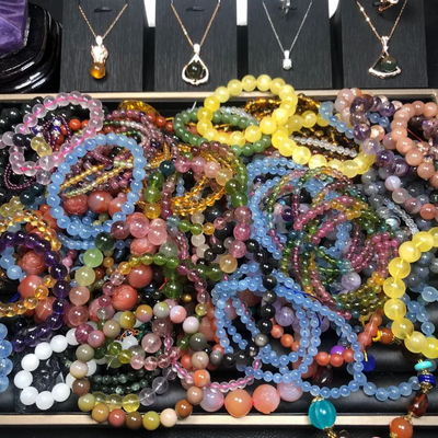 草莓铜发黑天然水晶单珠手链