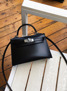 头层牛皮凯莉包二代mini小包BOX皮包高级感真皮手提单肩斜挎女包