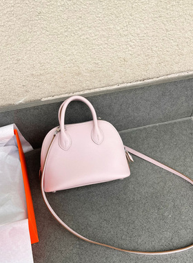 半手缝全皮贝壳包女mini保龄球包真皮钢五金女包手拎单肩斜挎包潮