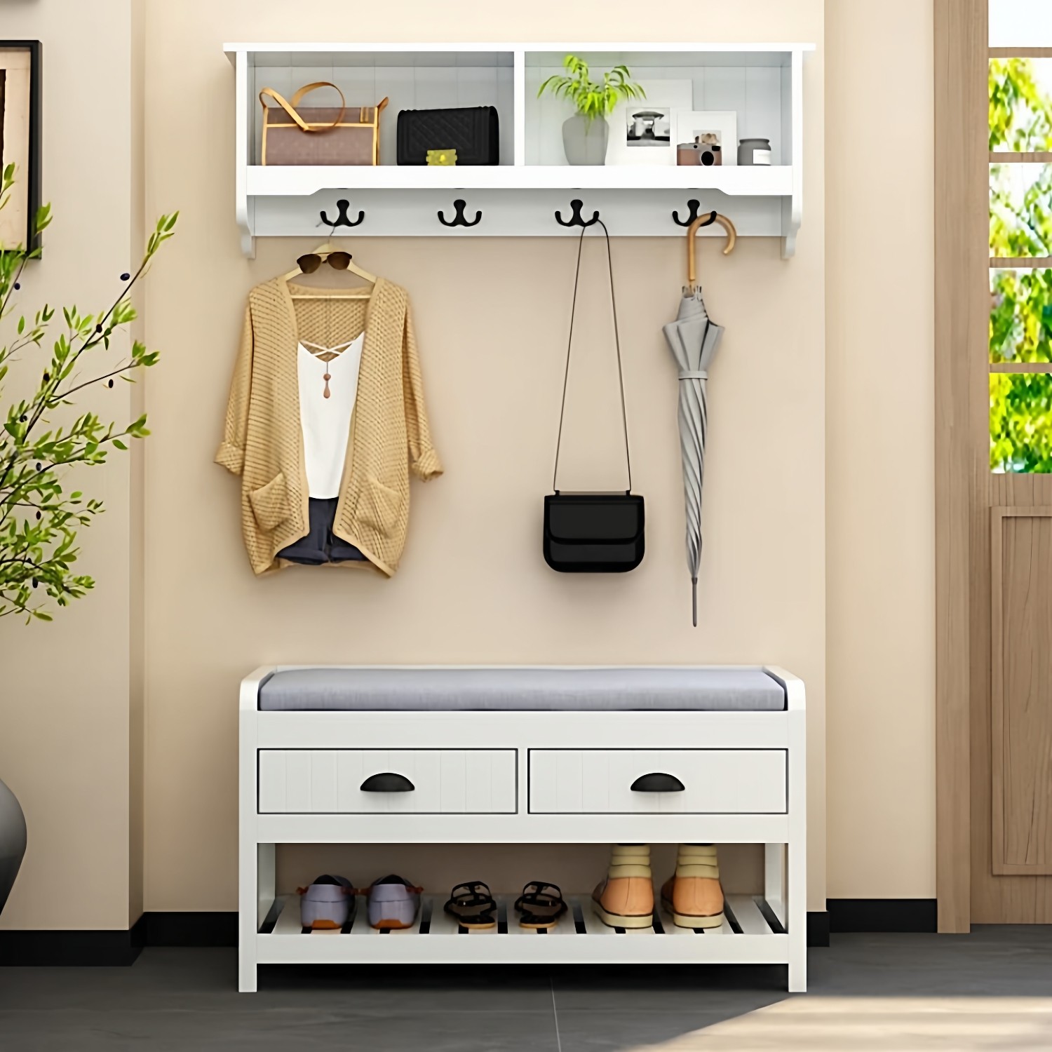 家用换鞋凳衣帽架多功能可坐穿鞋