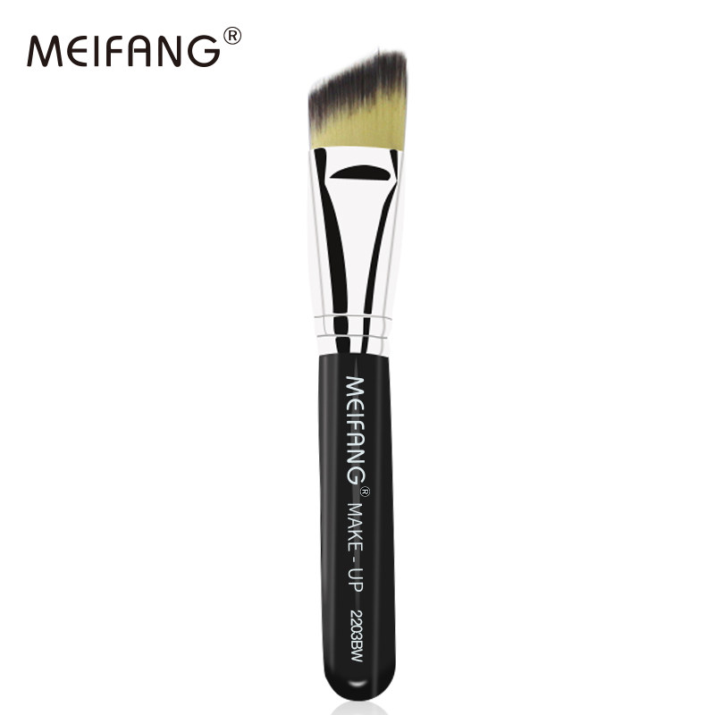 大号木柄纤维毛斜平头粉底液刷bbcc霜修容膏刷蜜粉阴影腮红抛光刷