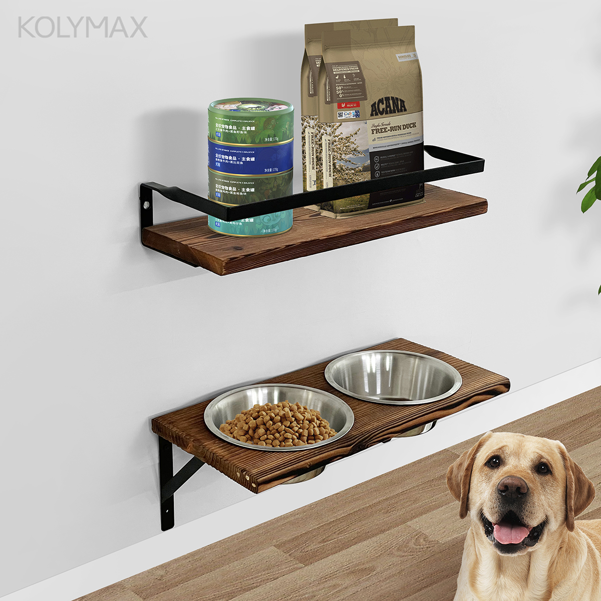 美式不锈钢实木宠物碗壁挂