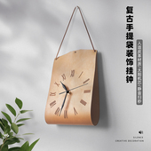 袋形创意挂钟ins艺术时钟表挂墙复古皮革个性 饰钟 客厅卧室静音装