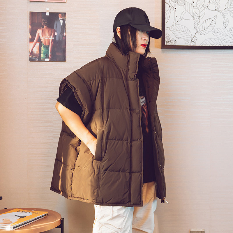 三分袖白鸭绒马甲潮牌百搭大码