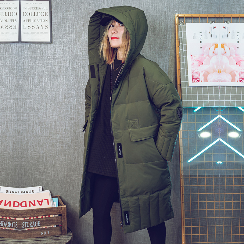帅气宽松军绿色白鸭绒羽绒服情侣