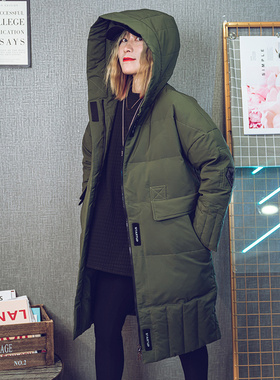 福利清仓潮牌耍STARTUP长款军旅风羽绒服女韩版情侣宽松连帽保暖