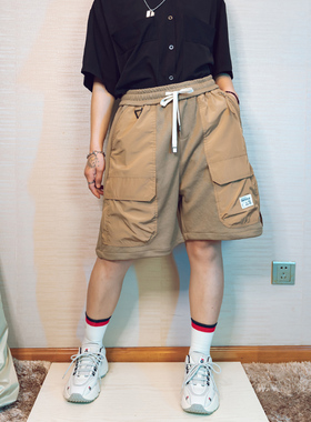 炸街潮牌工装短裤男女款夏装透气街舞休闲裤阔腿五分裤宽松大码胖