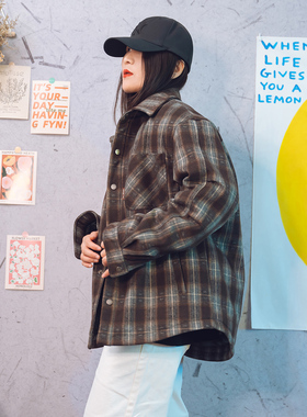 2025冬装新款百搭复古格子衬衫羽绒服翻领男女宽松大码90鸭绒保暖