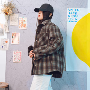 2025冬装新款百搭复古格子衬衫羽绒服翻领男女宽松大码90鸭绒保暖