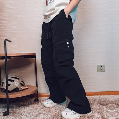 2025春秋口袋工装裤爵士街舞阔腿裤街头男女宽松直筒裤休闲长裤