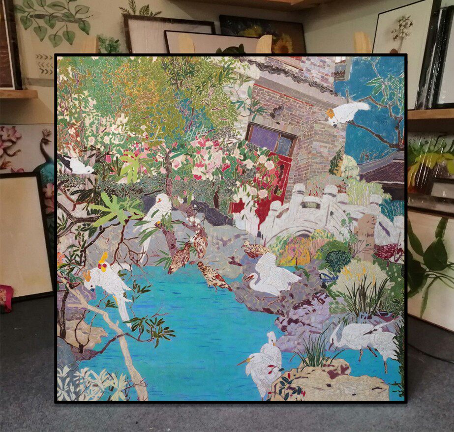 江南春色花鸟装饰画热播电视剧同款画小众多彩艺术创意画顾佳童瑶
