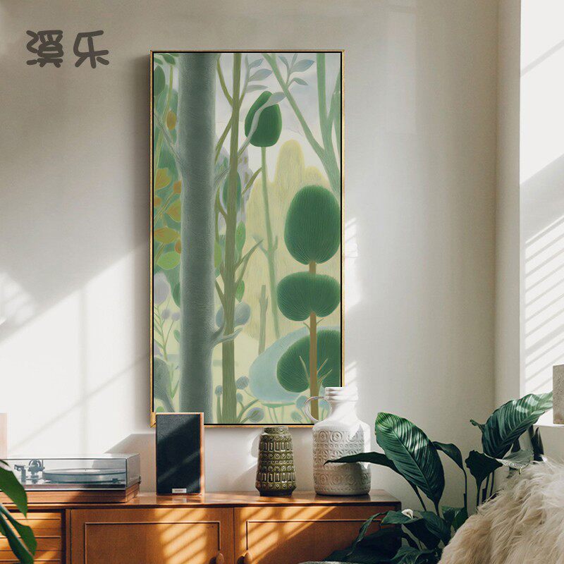 森林梦幻装饰画 原木风入户玄关装饰画竖版东南亚治愈系风景挂画