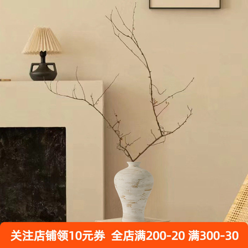 法式中古复古白色陶瓷陶罐大花瓶插花花器侘寂风落地干枝装饰摆件
