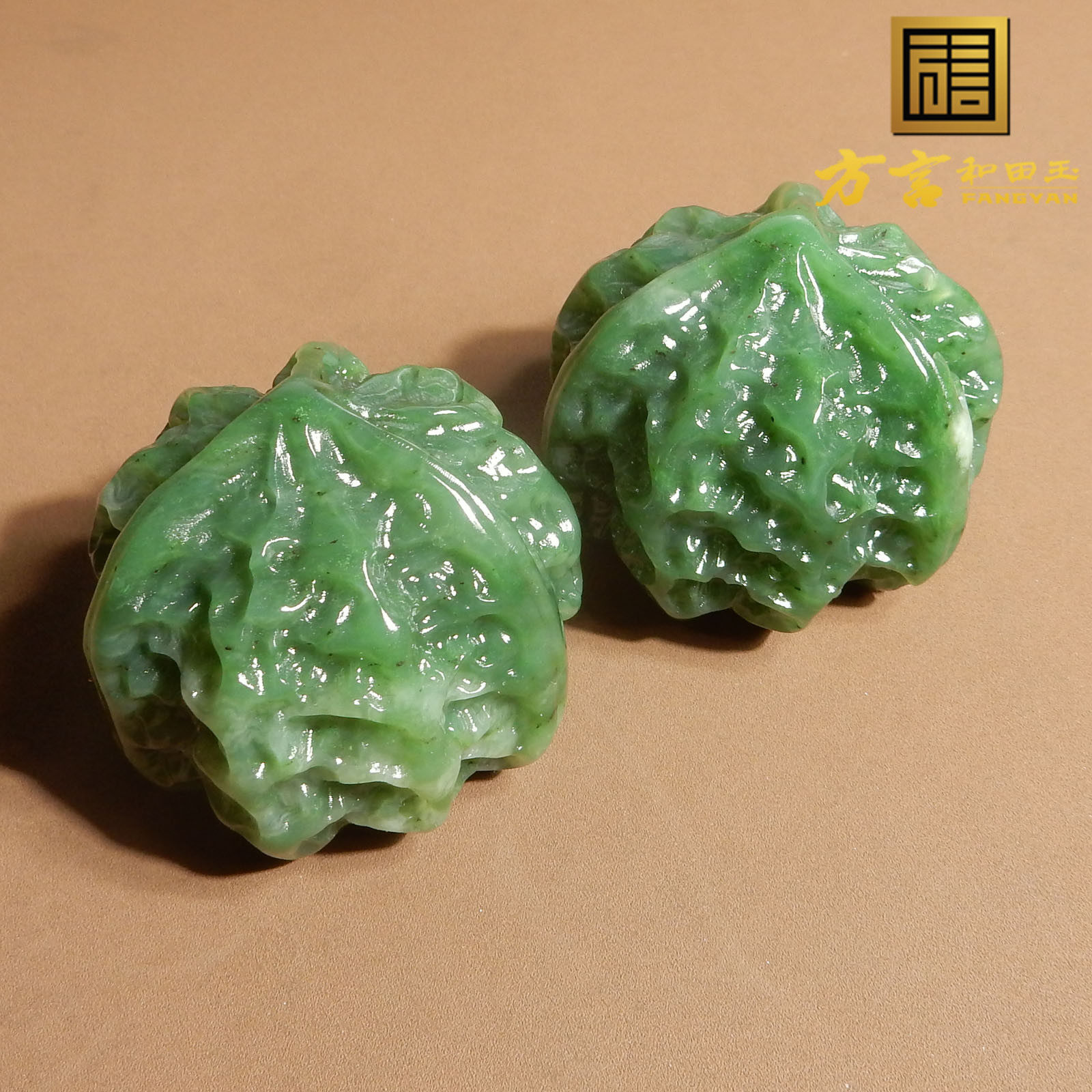 大放漏方言品牌和田玉俄罗斯精品菠菜绿碧玉核桃玉石文玩手把件R5