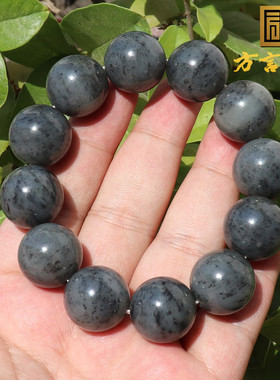 刷屏方言品牌和田玉珍品新疆意境点墨青花籽料圆珠20mm手串手链N