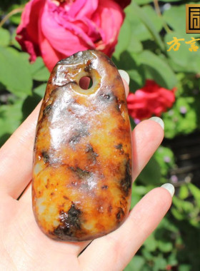 红油黄沁皮俄籽料独子原石手把件