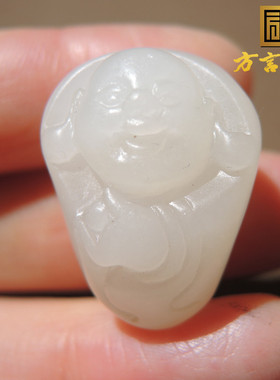 嗨翻天方言和田玉精品温润细腻青海老坑料巧雕白玉笑佛吊坠挂件O1