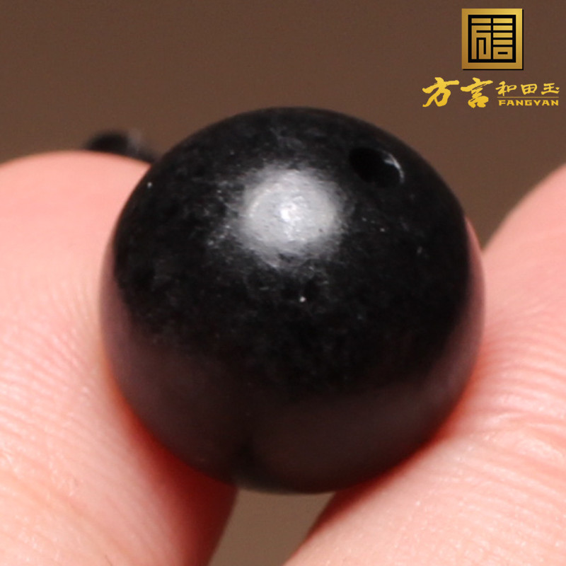 方言白玉底墨玉籽料12mm圆珠手链
