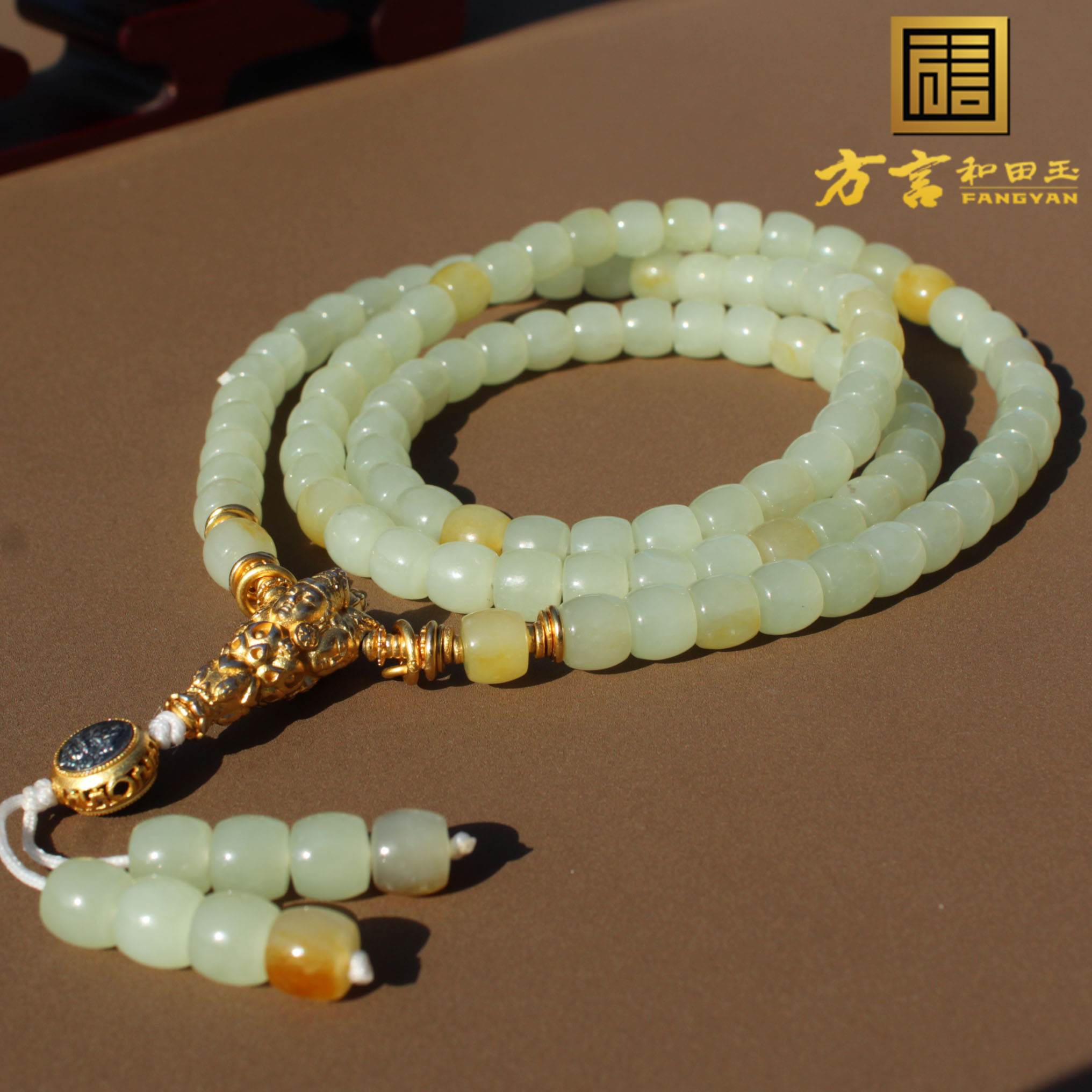 方言和田玉细腻特色级黄沁皮白玉籽料卡8mm老型珠直切项链手串X3