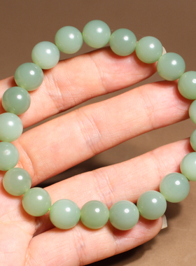 方言和田玉俄罗斯细润高脂无结构粉青碧玉9mm圆珠轻奢小众手串A6