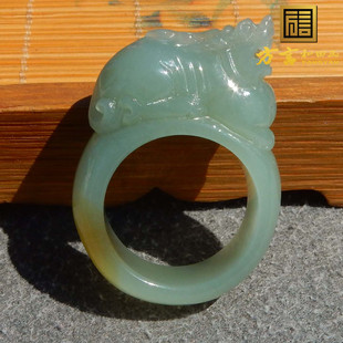 亏麻了方言和田玉新疆且末料蓝色基调带糖细腻高脂貔貅戒指扳指s2