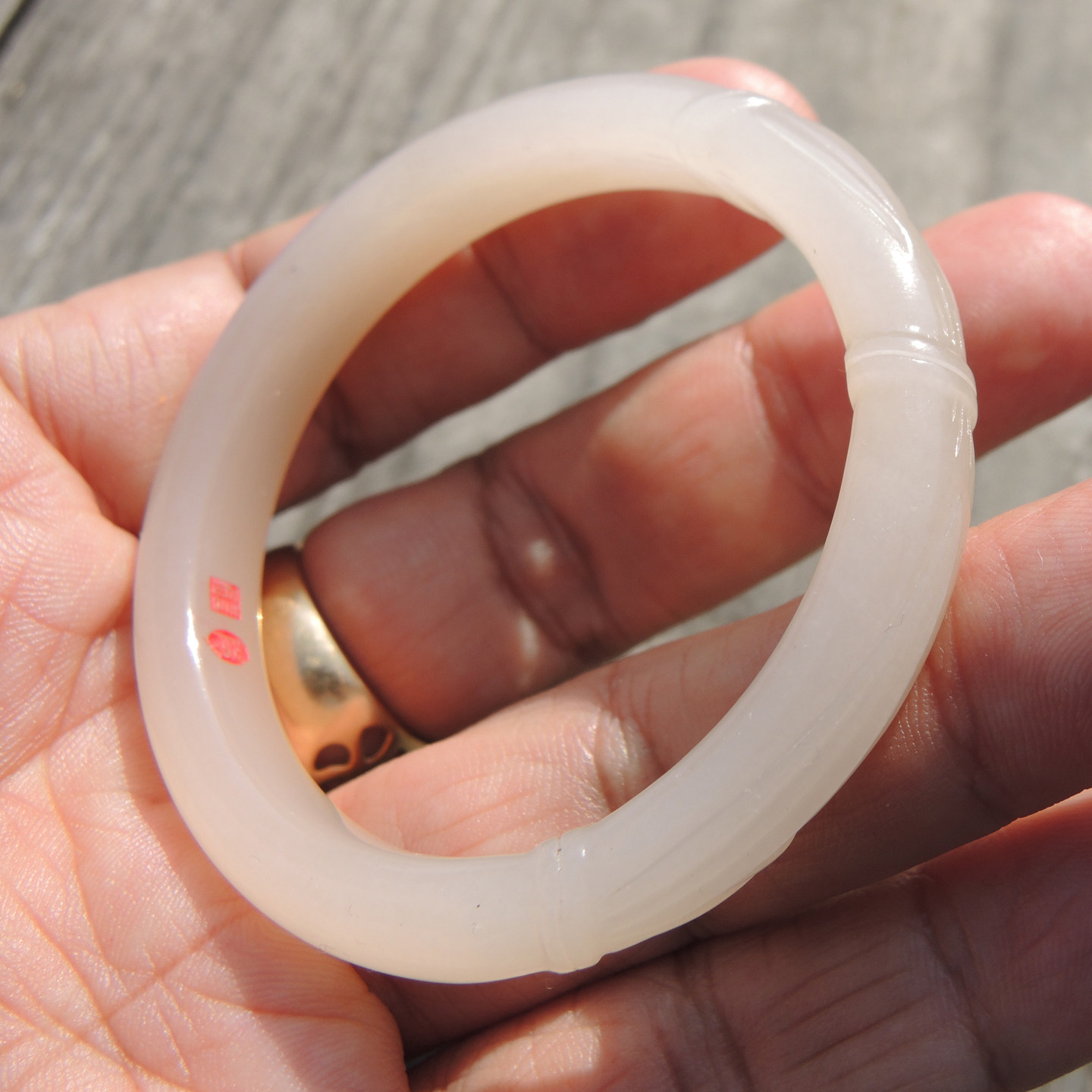 玉雕大师二款三证作品收藏级青海老坑特色罕见粉红色内径51手镯R