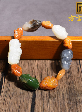 多彩手串黄玉碧玉红沁精品罗汉