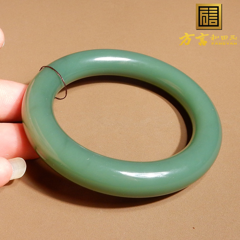 方言菠菜绿碧玉57mm圆条手镯冰底