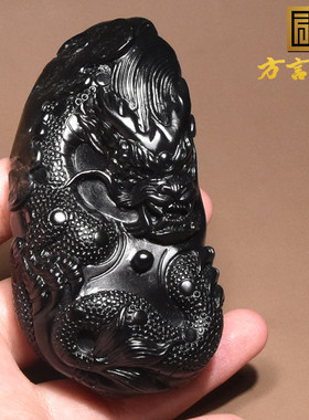 方言墨玉籽料飞龙在天把件