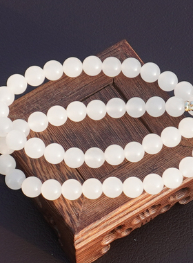 和田玉青海料高冰白玉无结构手串