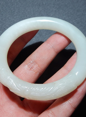 方言和田玉俄料白玉雕花手镯