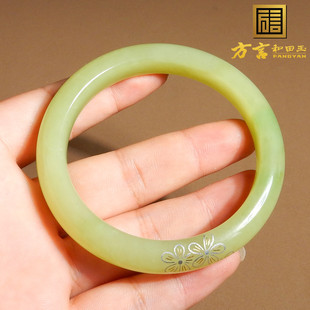 方言和田玉精品珍藏级新疆细腻细腻且末鸡油黄口料60mm细条手镯X