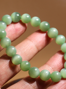 碧玉冰粉绿荧光猫眼9mm圆珠手链