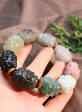 新疆沙枣青碧玉多宝十八罗汉手链