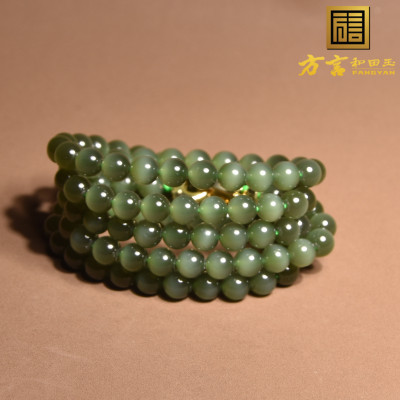 方言碧玉带猫眼圆珠6mm手链