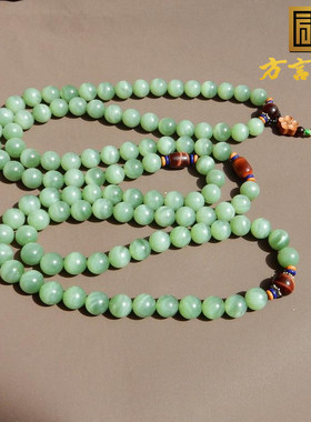俄罗斯碧玉粉绿猫眼12m108颗手串