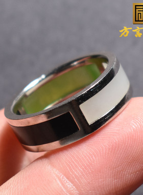 特色方言和田玉新疆白玉墨玉俄罗斯碧玉多宝18mm银镶玉戒圈戒指R5